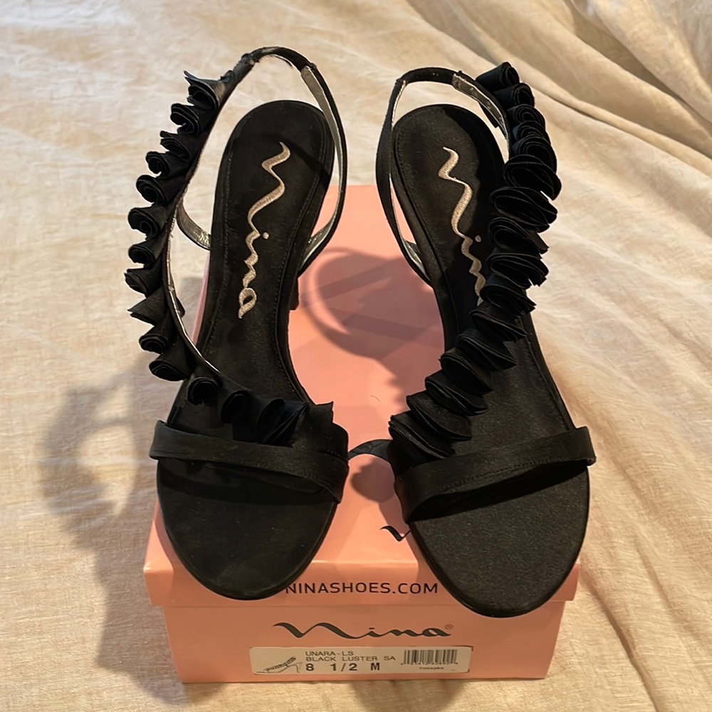 Nina black satin sling back high heel sandal